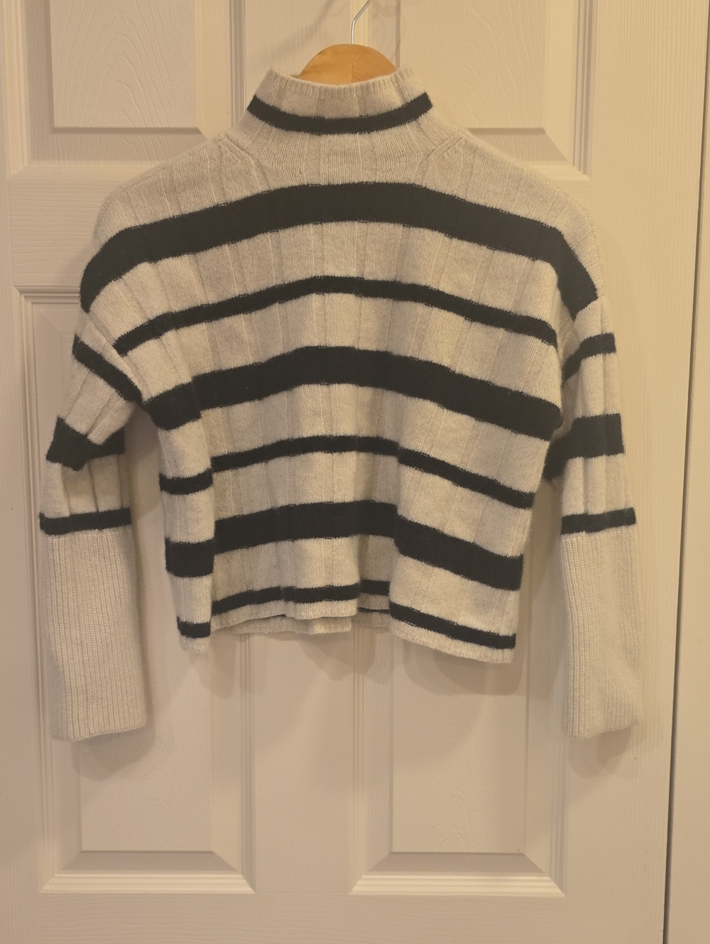 Madewell Black & Cream Striped Mock-Neck Sweater